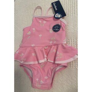 3 for $15 Gerber Infant Girls Pink Daisy Ruffle Swimsuit UPF 50+ 12 Months, NWT
